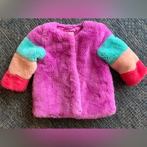 Cat & Jack Multicolor Faux Fur Kids Jacket Retro Fluffy
